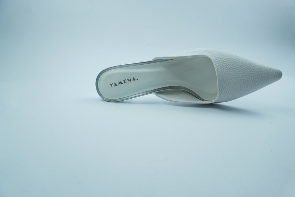 ESCARPIN MARRIÉE-MULE BLANCHE AVEC TALON ARGENTÉYW-7B