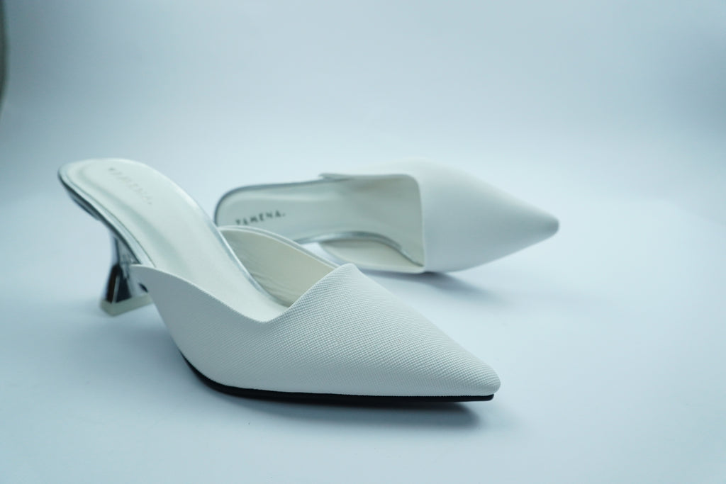 ESCARPIN MARRIÉE-MULE BLANCHE AVEC TALON ARGENTÉYW-7B