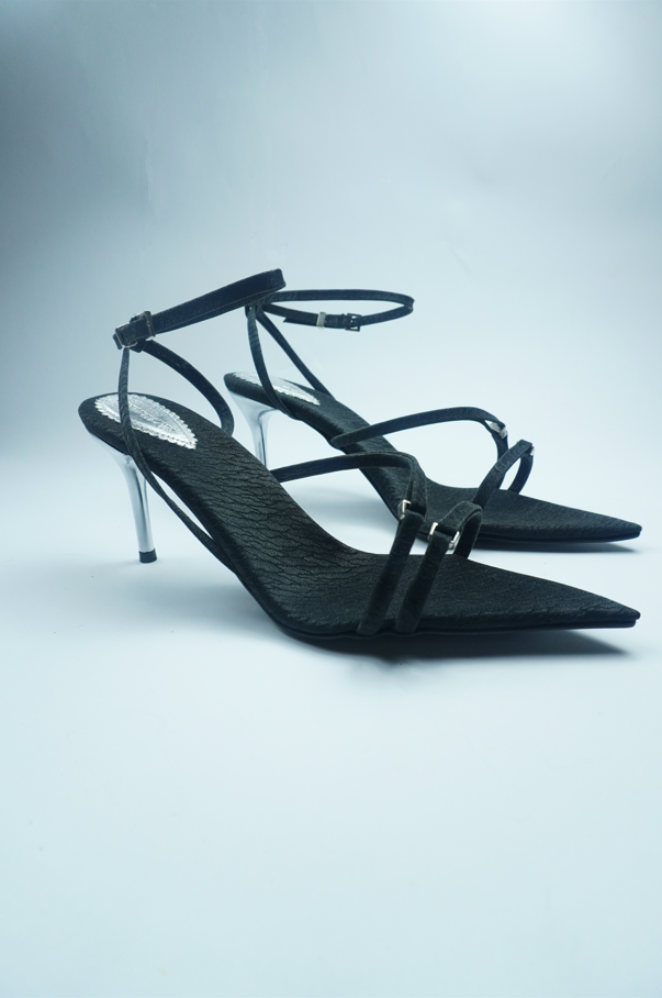 C- STYLE AUDACIEUX – SANDALE NOIR AVEC TALON BRILLANT YW-15.